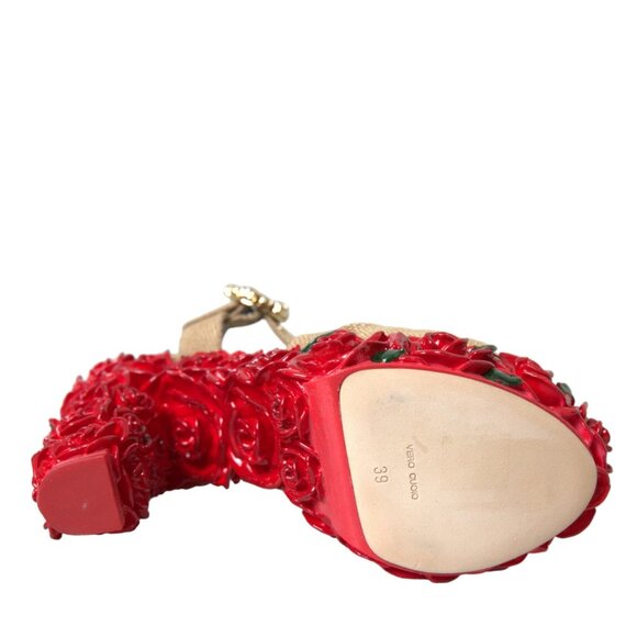 Dolce & Gabbana Red Roses Crystal Platform Sandals Shoes EU39 US8.5 NEW NWT - Picture 4 of 6